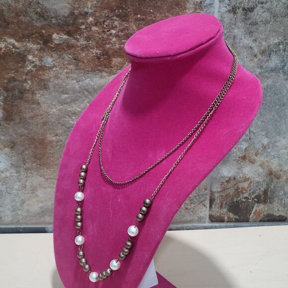 Two Strand Layered Chain and Bead Necklace - Picture 5 of 11